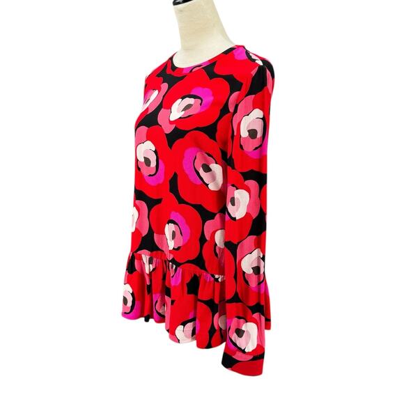 Kate Spade New York Deco Rose Orient Red Crepe Print Long Sleeve Peplum Blouse - Picture 5 of 15